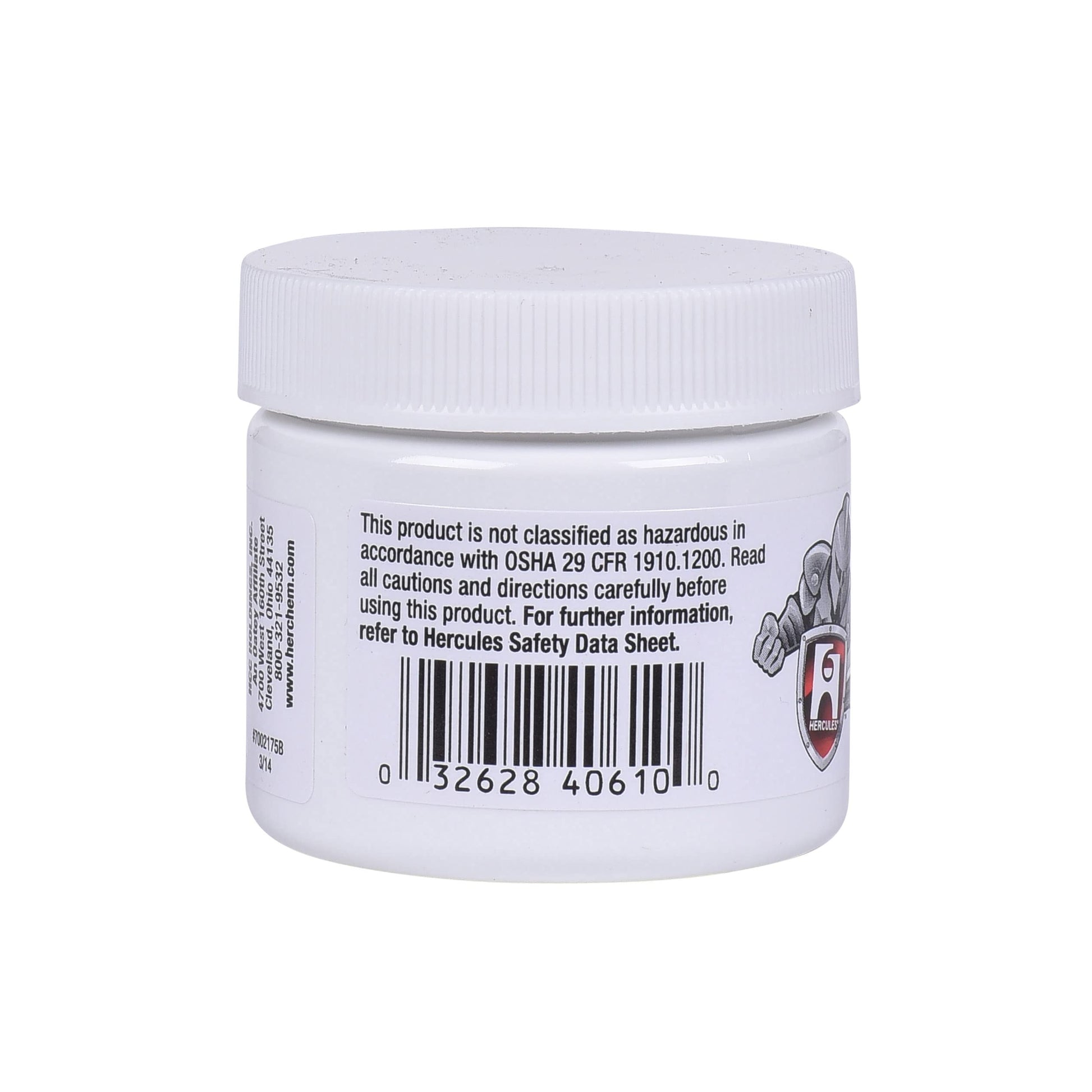 White plastic jar with white screw cap containing silicone grease, labeled with Hercules branding and barcode.