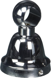 Chrome mounting post with spherical top and bell-shaped base, featuring a central opening and threaded connection point.
