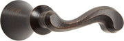 Venetian bronze metal lever handle set with curved lever arm and circular backplate.