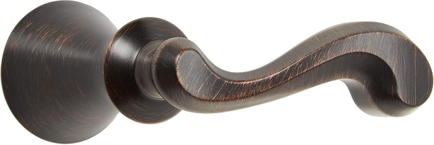 Venetian bronze metal lever handle set with curved lever arm and circular backplate.
