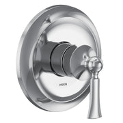 Chrome shower trim kit with single handle lever and round escutcheon plate.