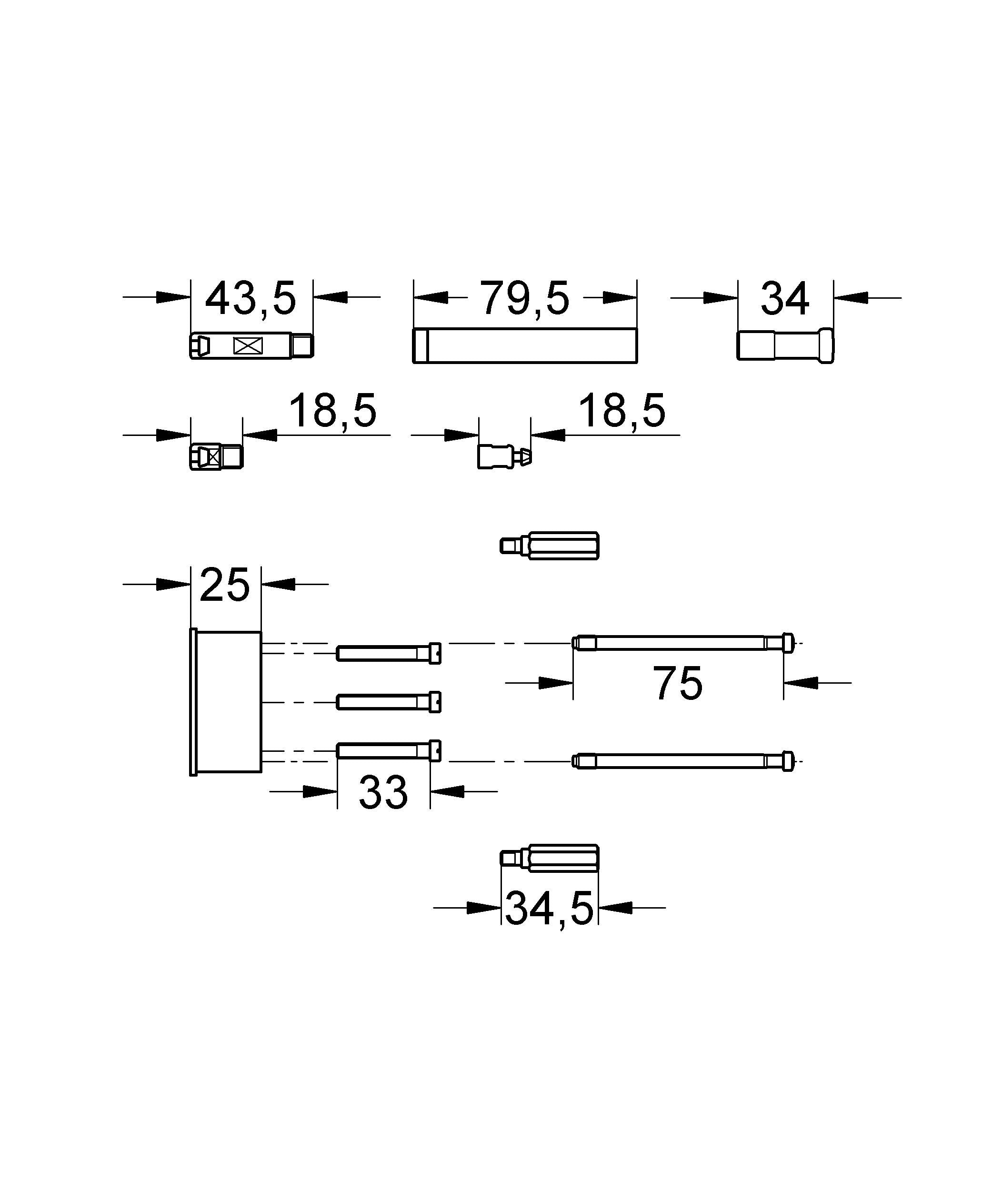 Technical schematic showing Grohe chrome extension set components with dimensional measurements in millimeters.