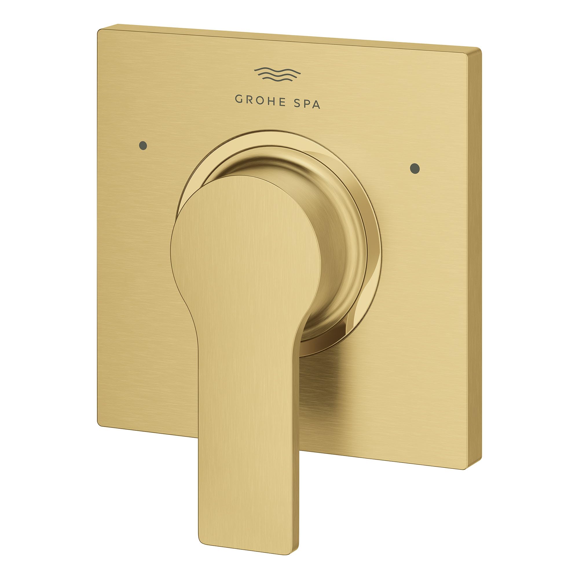 Grohe Allure brushed gold 3-way diverter valve trim with lever handle and square backplate.