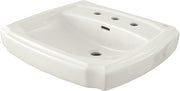 White oval undermount bathroom sink with multiple faucet holes and rounded edges.
