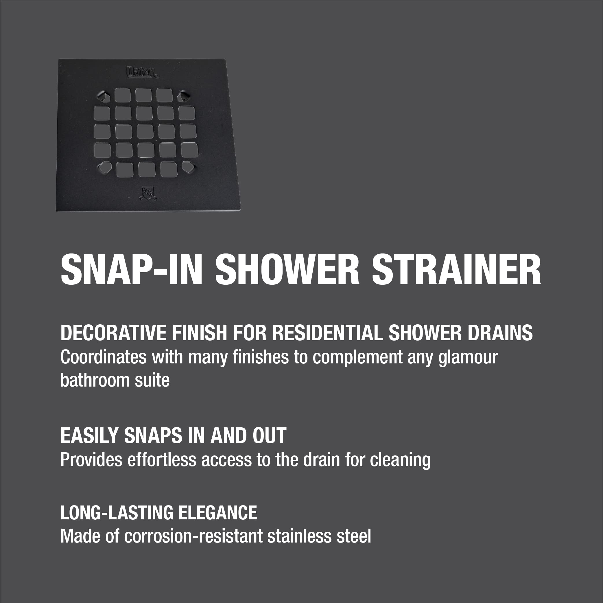 Oatey 4-1/4 in. Square Snap-Tite Shower Strainer for Tiled Showers in Matte Black - 42423