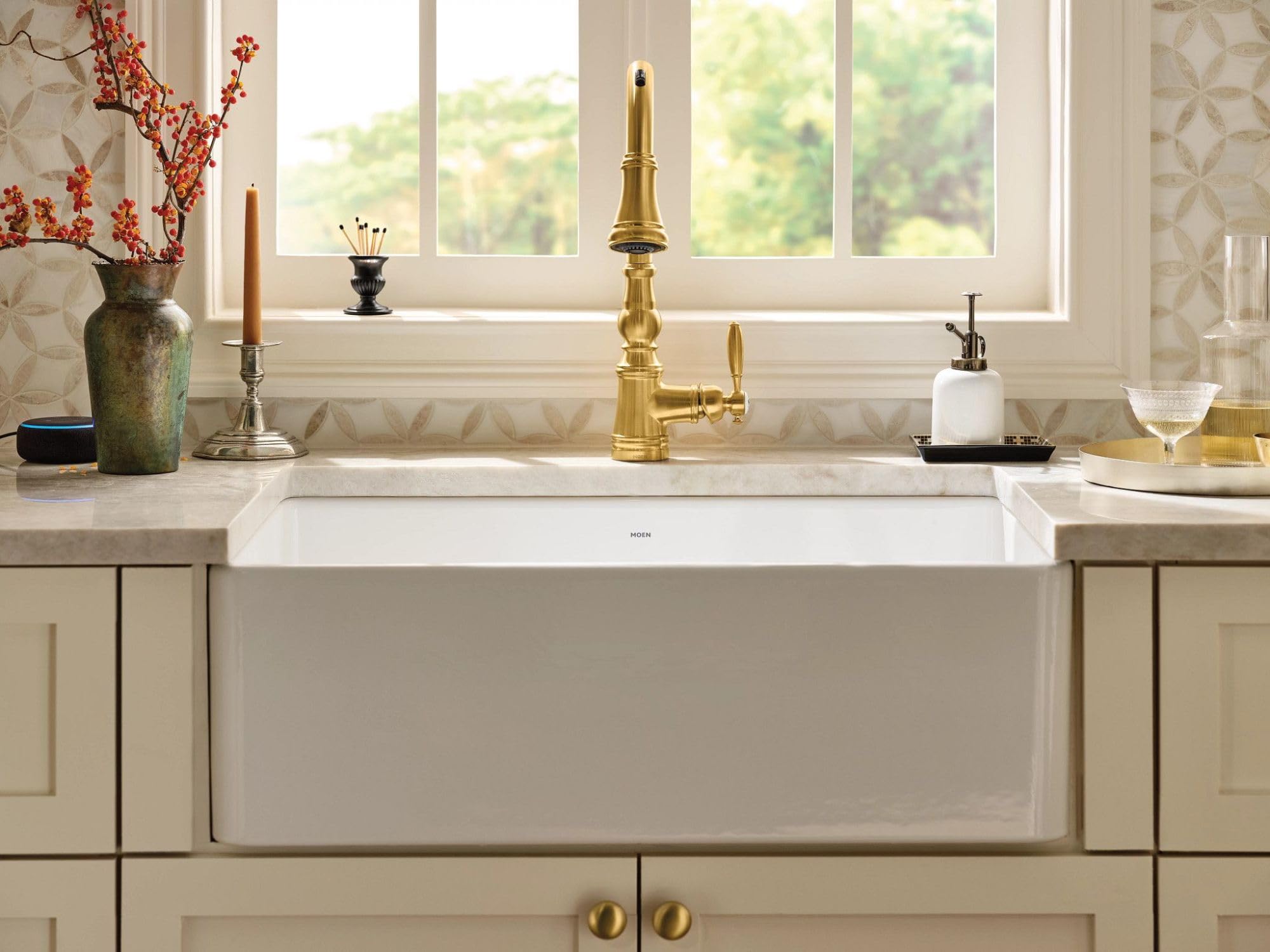 Moen Apron Front Fireclay Single Bowl Undermount Kitchen Sink 33" White in White - FC331910