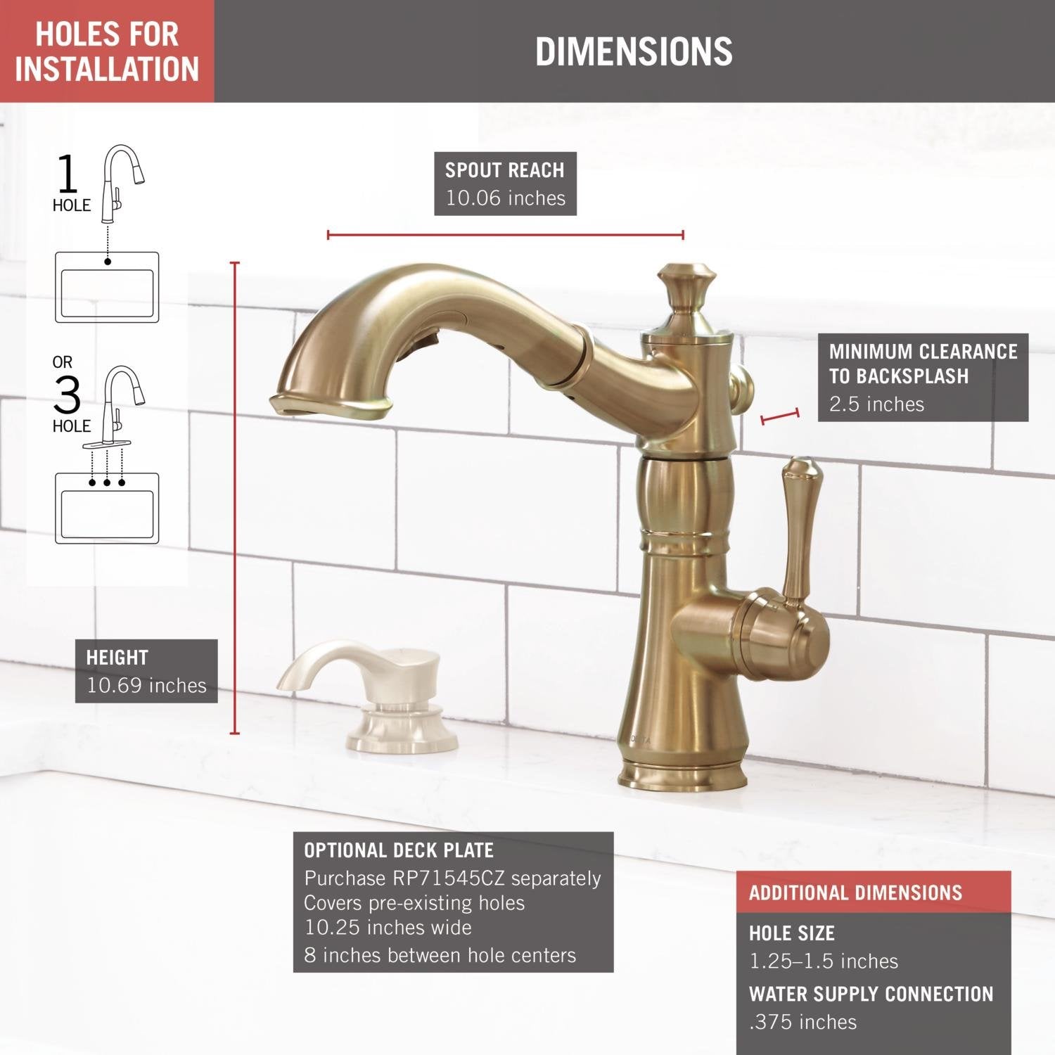 Champagne bronze single-handle pull-out kitchen faucet with curved spout and lever handle shown installed on countertop.