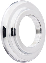 Two circular chrome and white handle bases with gaskets stacked together.