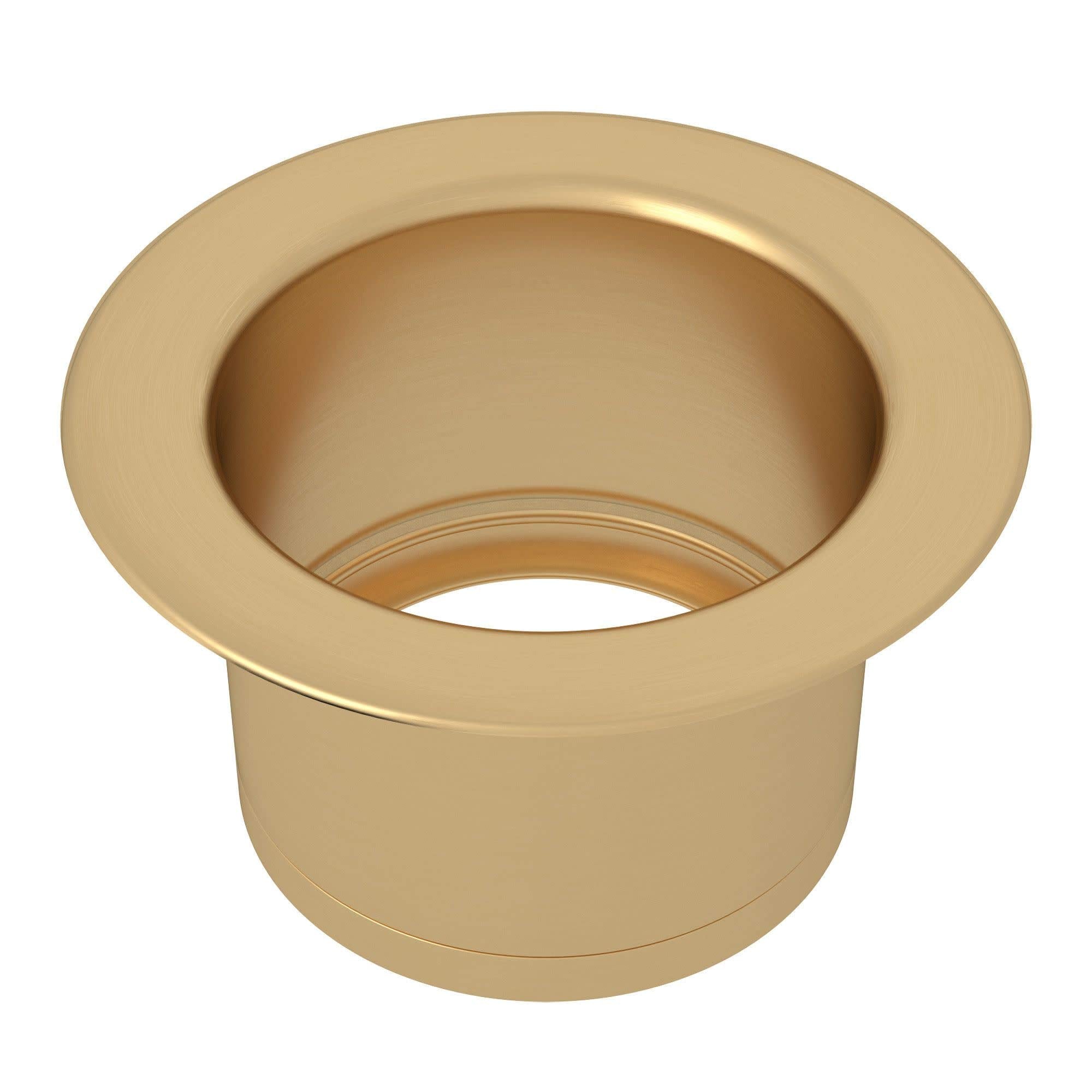Satin nickel extended disposal flange with round rim and cylindrical body featuring centered opening.