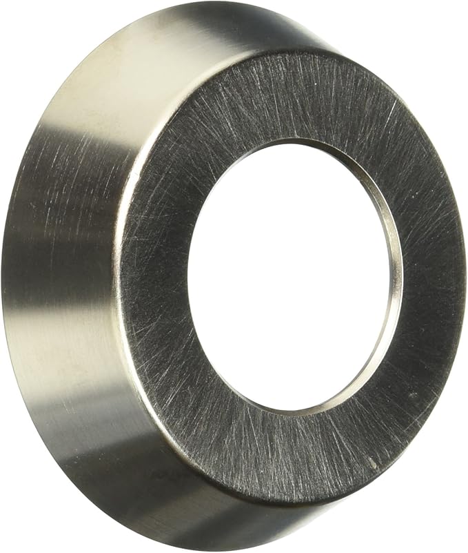 Brushed stainless steel circular escutcheon with wide rim and central opening.