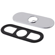 Matte black escutcheon with two oval openings and chrome gasket ring on white background.