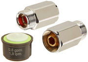 Grohe chrome watersaving aerator kit with 0.5 GPM flow restrictor and two threaded adapter components.