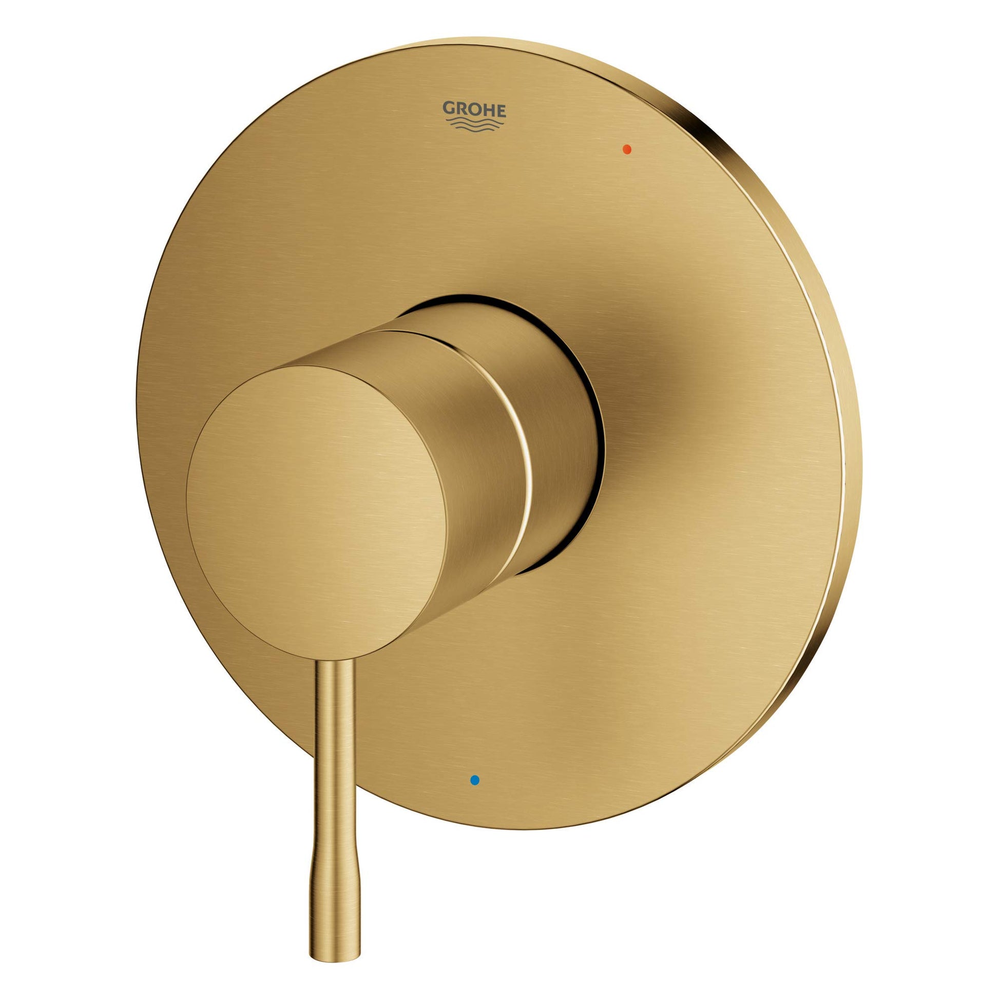 Grohe Essence brushed gold round valve trim with single lever handle and cartridge.