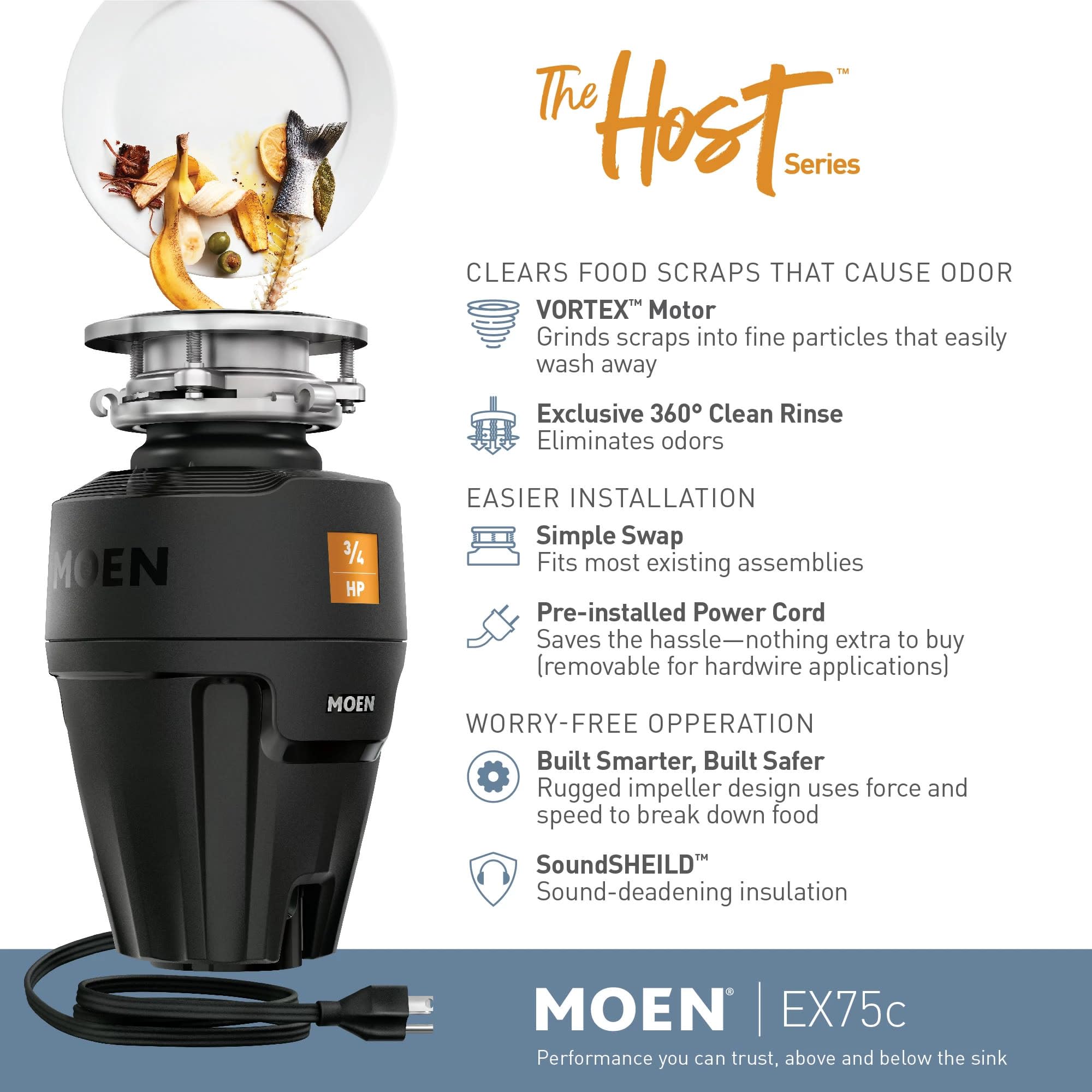 Moen EX Series 3/4 HP Garbage Disposal - EX75C