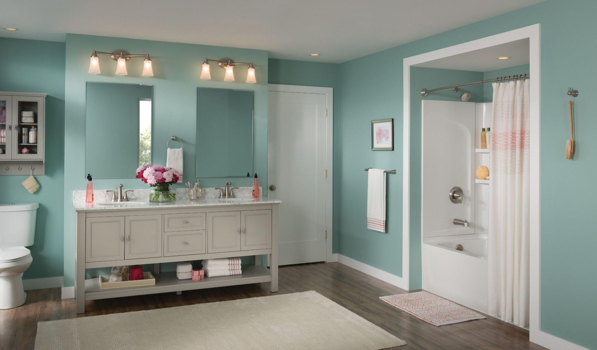 Moen Eva 3 Light Dual Mount Bathroom Vanity Fixture Bath Lighting with Frosted Glass in Brushed Nickel - YB2863BN