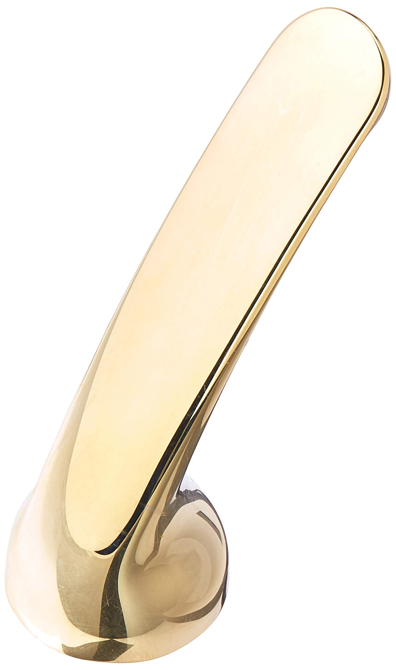 Polished brass metal lever handle with elongated curved design and rounded base mounting plate.