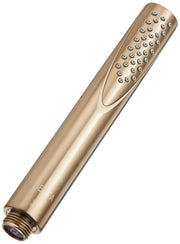 Champagne bronze hand shower with multiple spray jets and threaded connection at base.