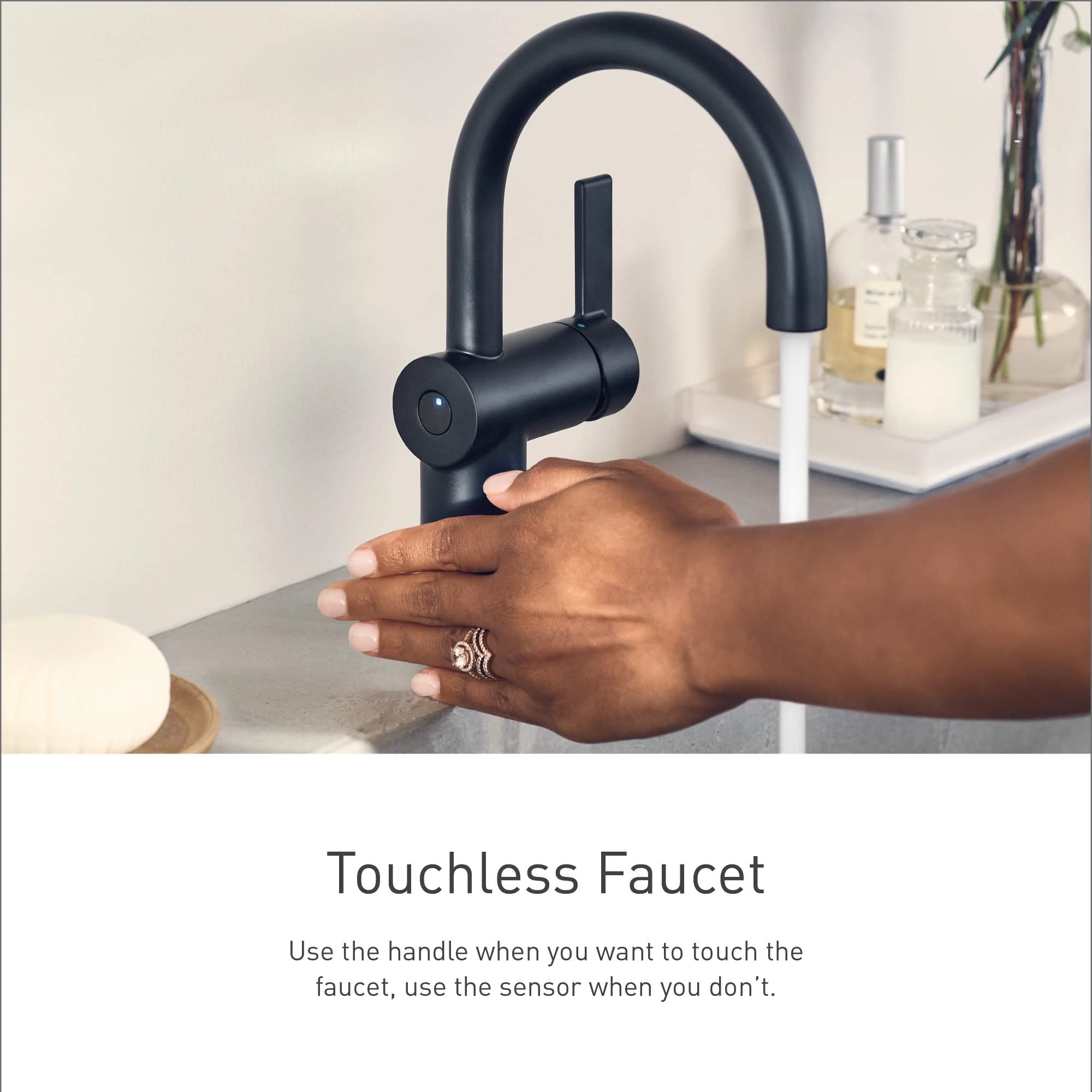Moen Flara Motionsense Wave Touchless Single Handle Bathroom Sink Faucet in Brushed Gold - S6981EWBG