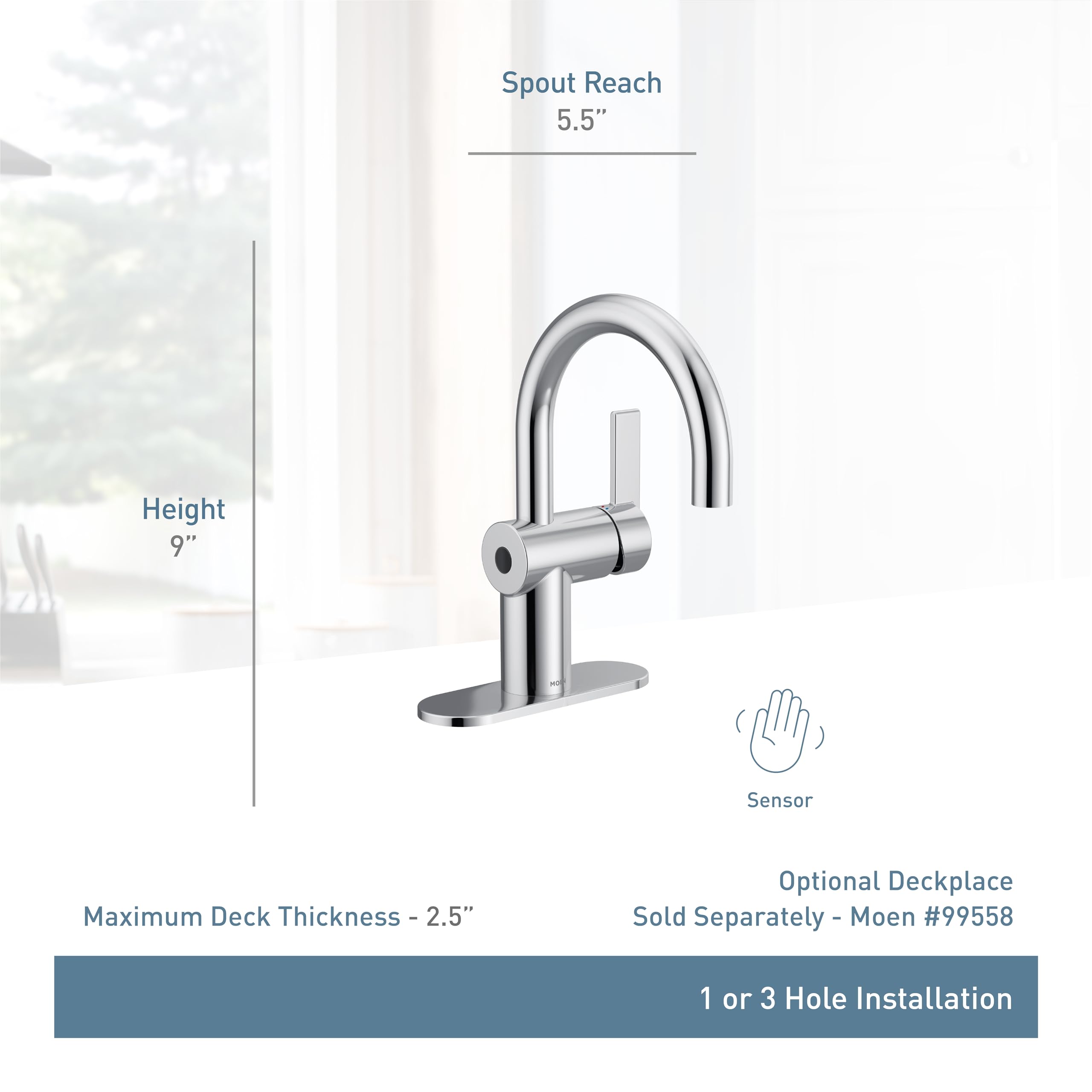 Moen Cia Motionsense Wave Touchless Single Handle Bathroom Sink Faucet in Brushed Nickel - 6221EWBN