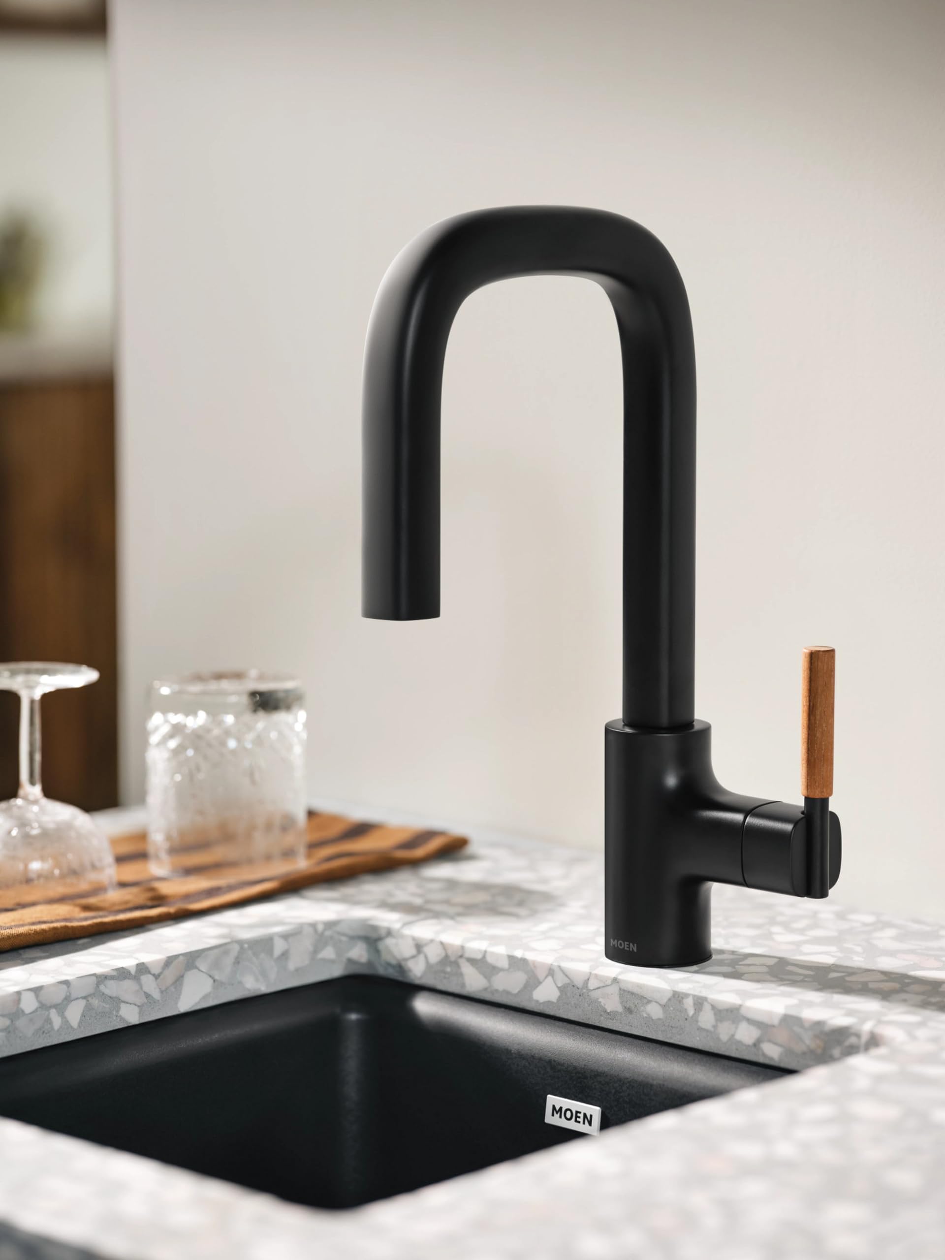 Moen Tenon One Handle Modern Bar Pulldown Faucet in Matte Black - S64001BL