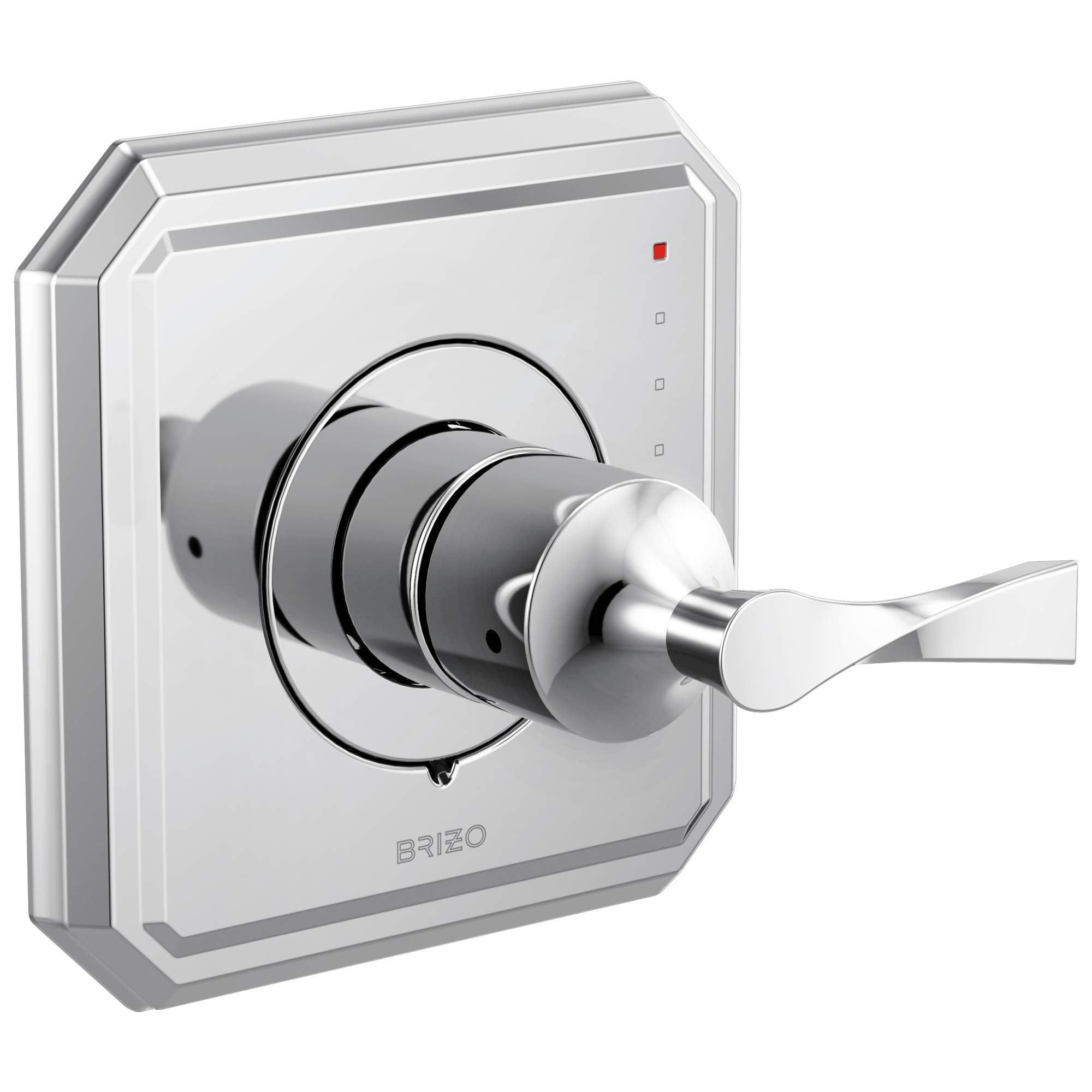 Brizo Virage pressure balance valve trim with white square escutcheon plate and chrome lever handle.