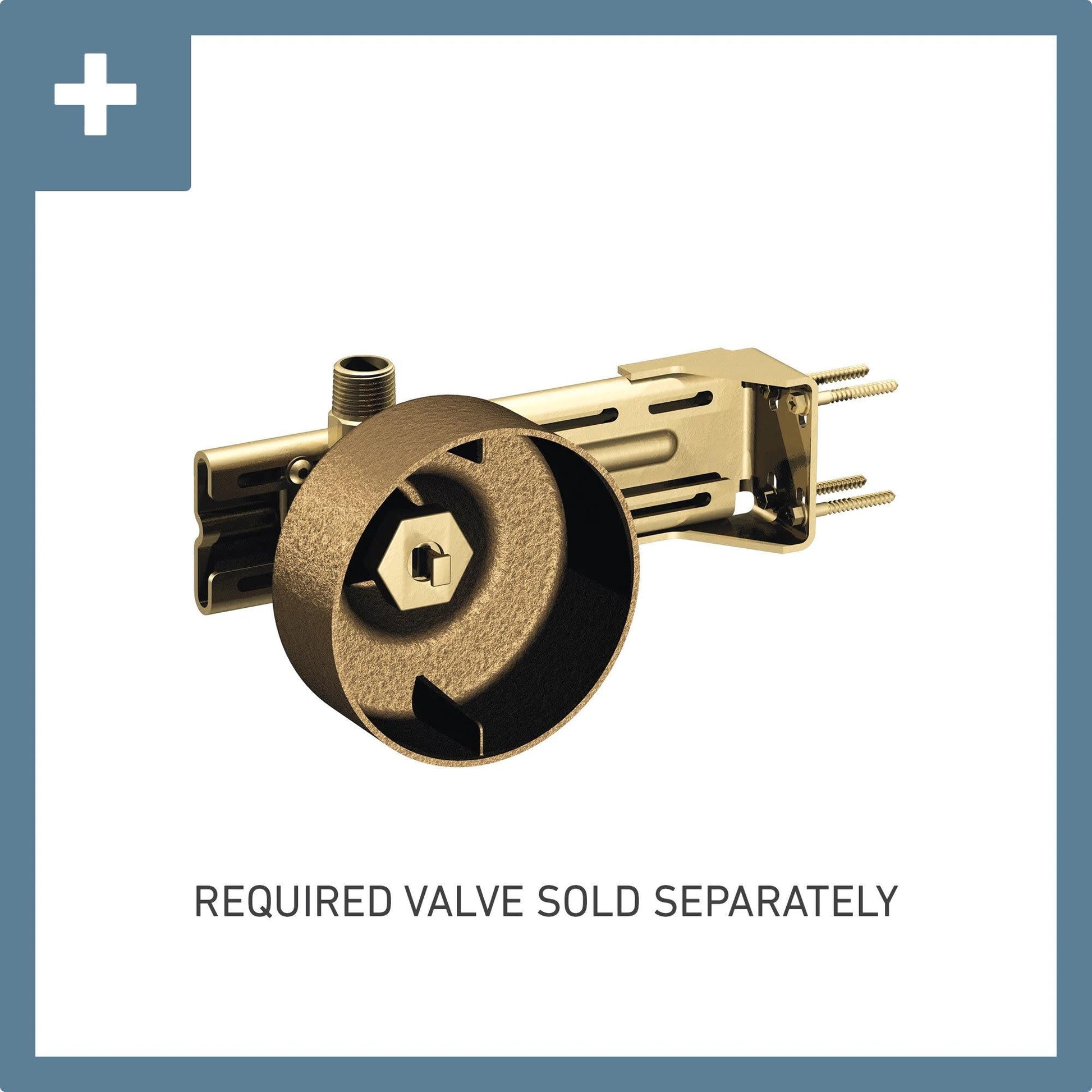 Brass body spray valve cartridge with round dial control and mounting brackets for wall installation.
