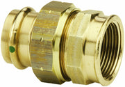 Bronze press fitting with 1-1/4" press connection on left and female threaded port on right.