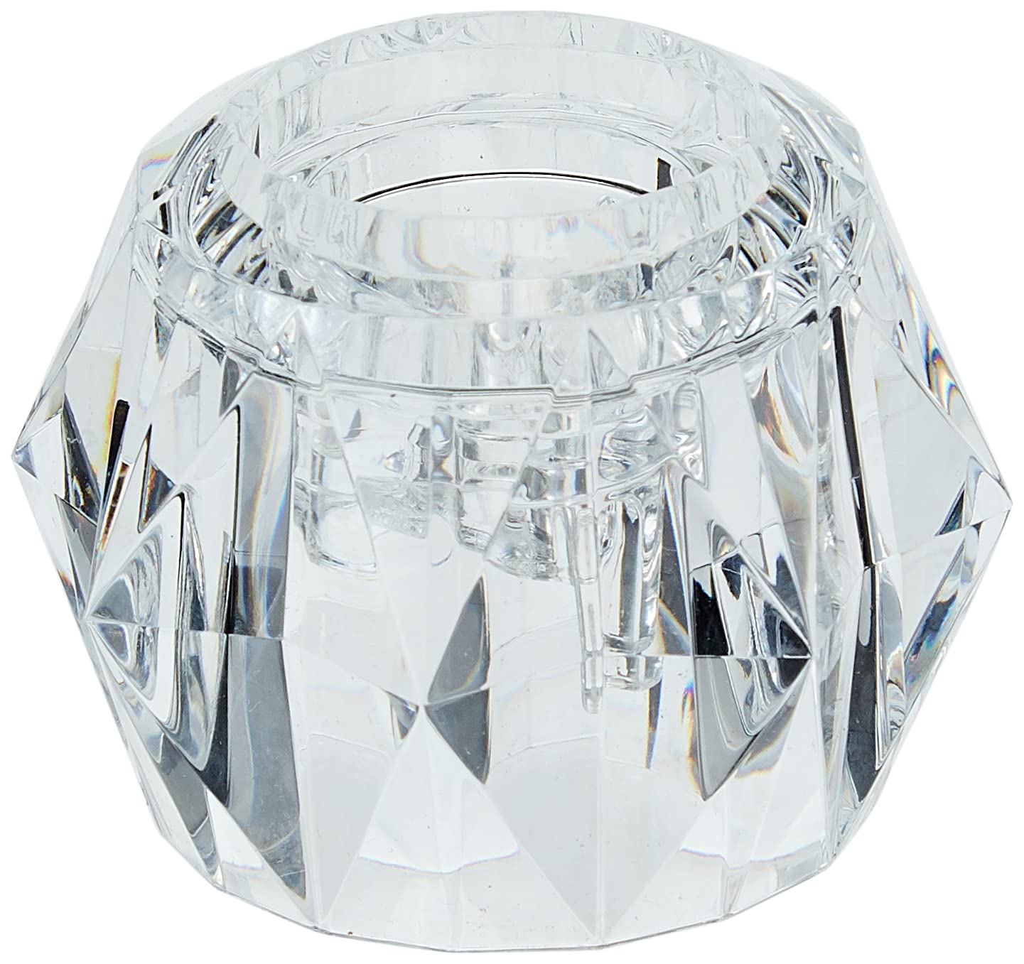 Clear acrylic knob handle with faceted geometric design and central mounting post.
