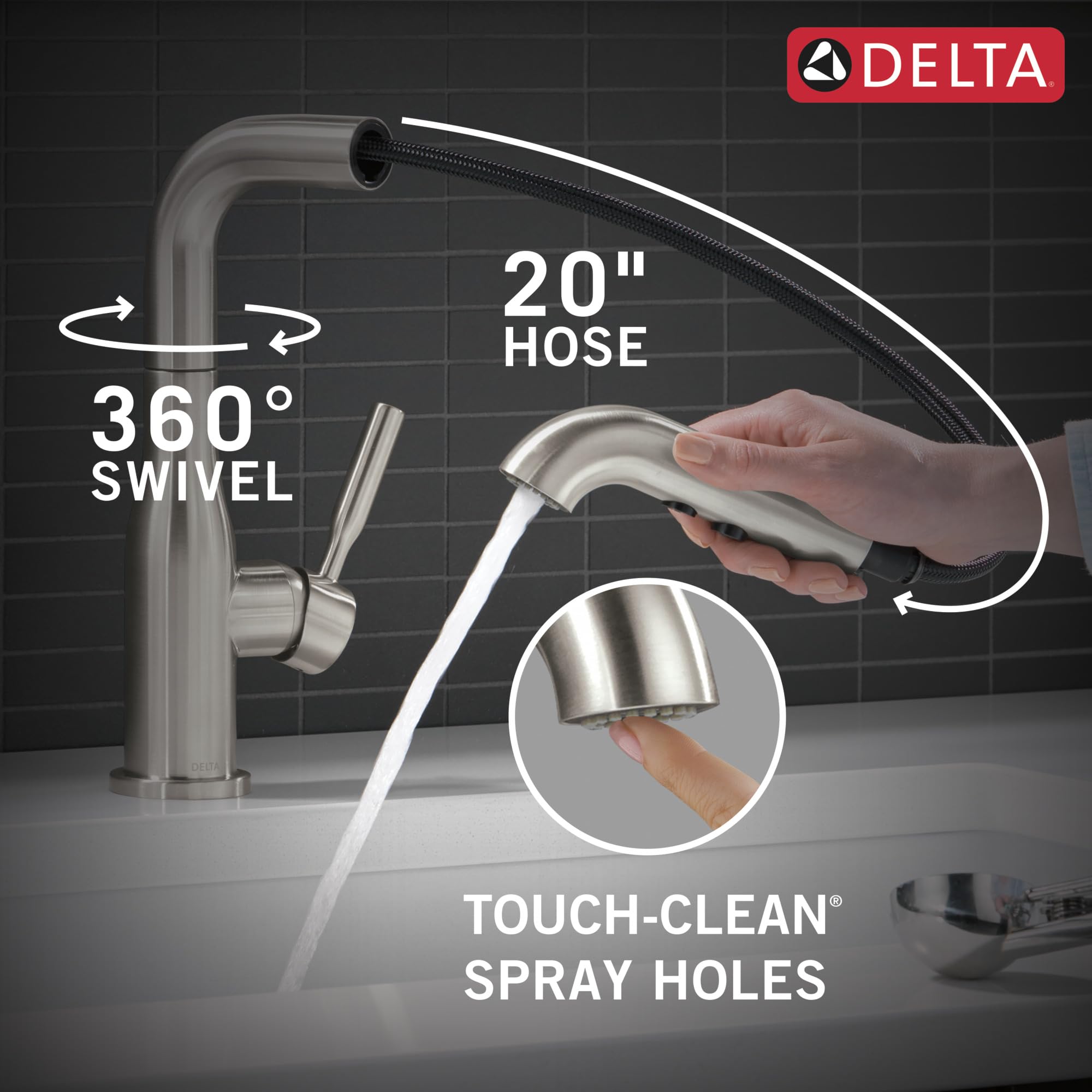 Delta Almari Almari Single Handle Pull-Out Kitchen Faucet in Stainless - 16943-SS-DST