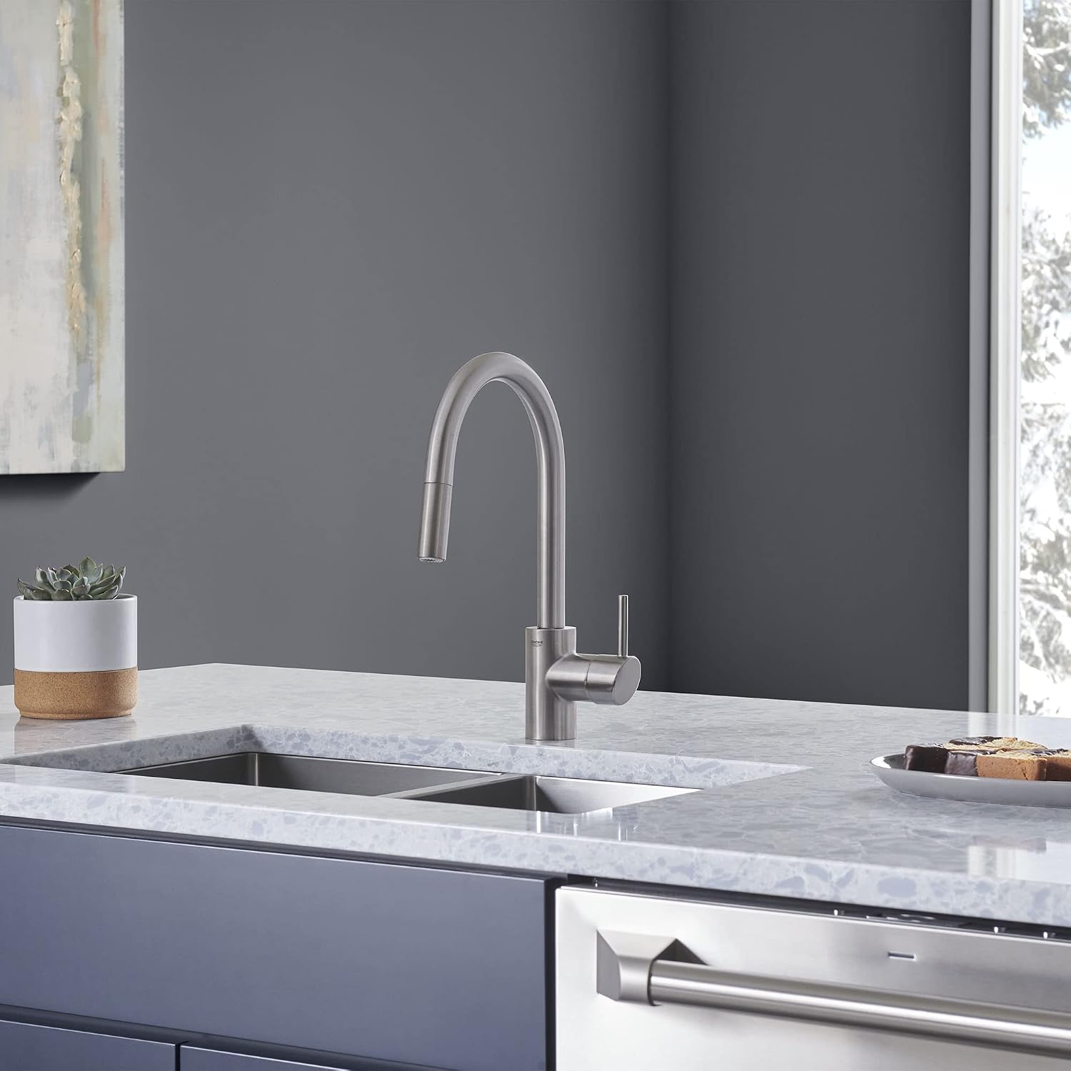 Grohe 32665DC3 Concetto Single-Handle Pull-Down Kitchen Faucet Dual Spray 1.75 GPM Grohe in Supersteel Finish