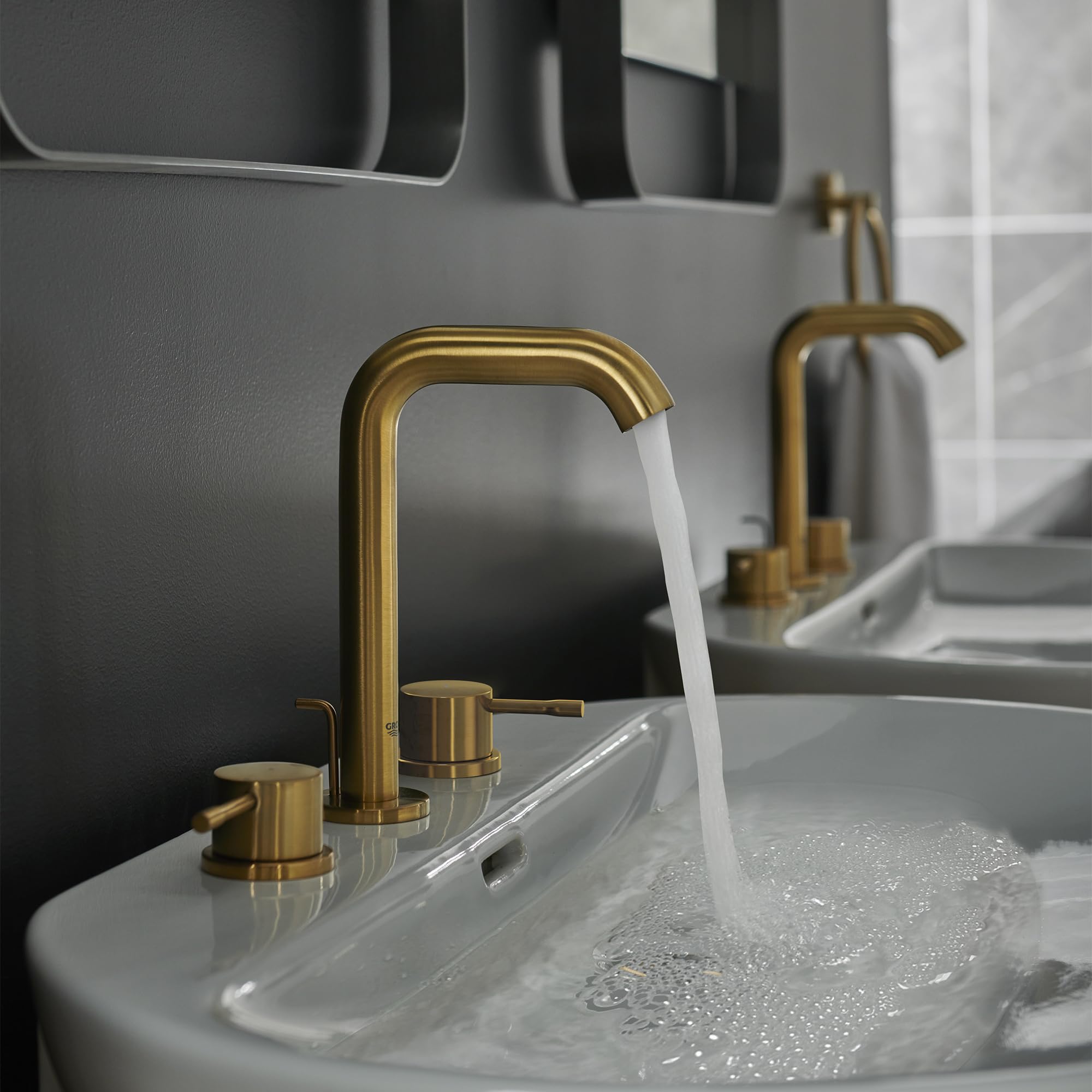 Grohe Essence 20297GNA 8-inch Widespread 2-Handle M-Size Bathroom Faucet 1.2 GPM in Grohe Brushed Cool Sunrise