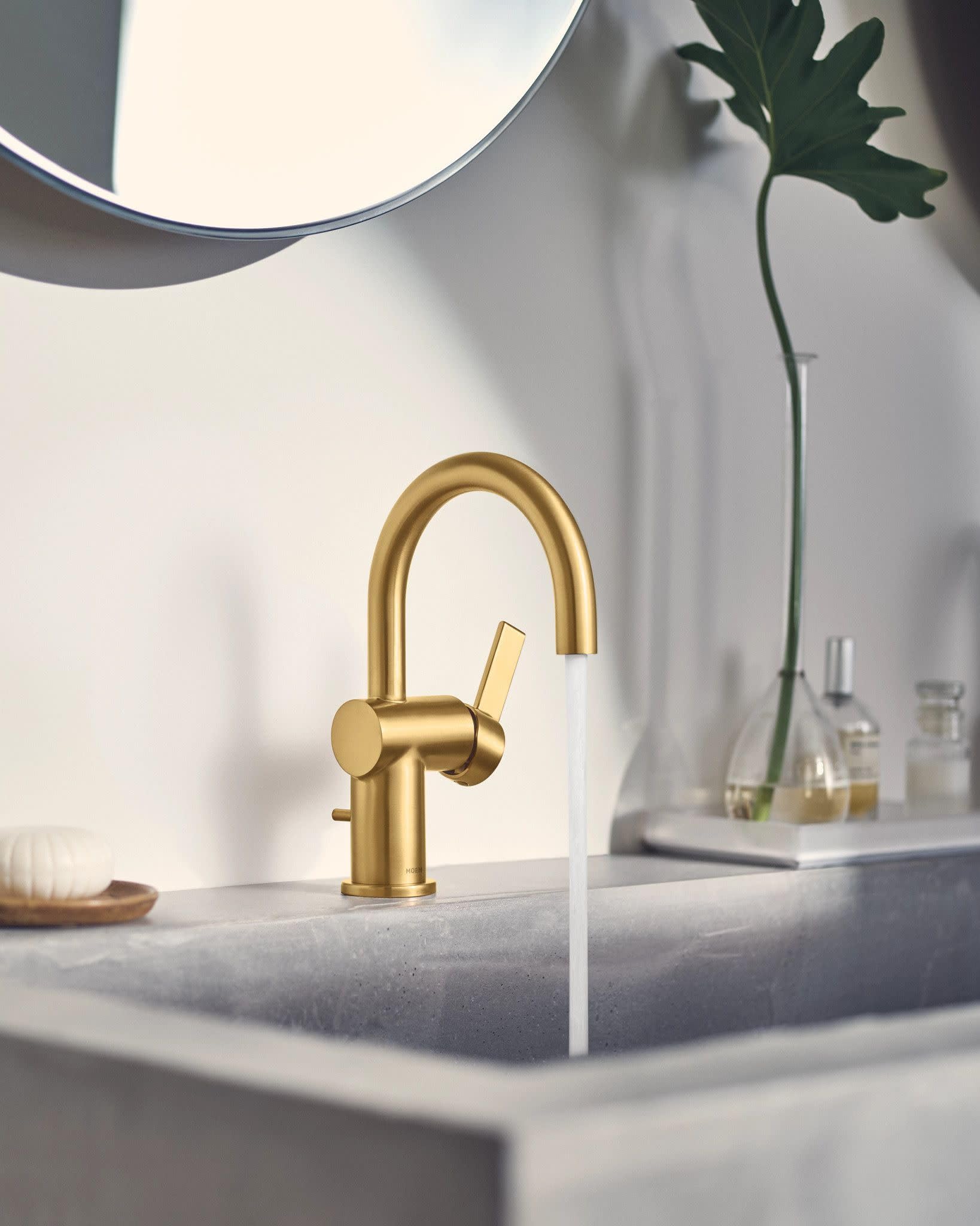 Moen Cia High Arc Single Handle Bathroom Sink Faucet - Brushed Gold