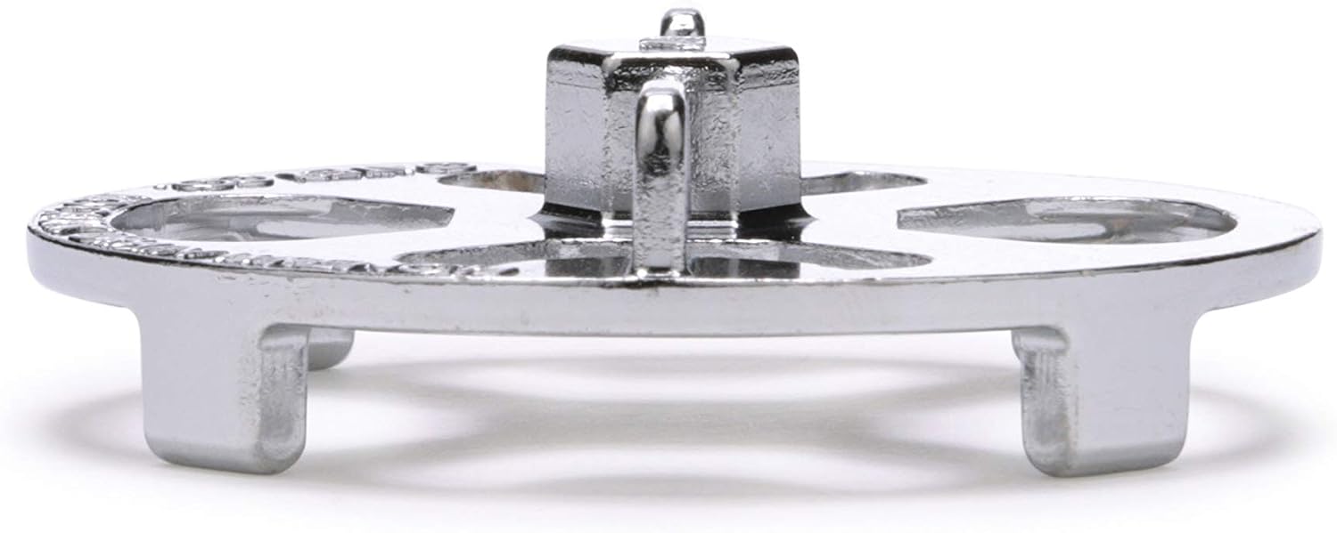 Chrome shower drain wrench with brass and plastic components, featuring dual circular gripping heads and central adjustable m