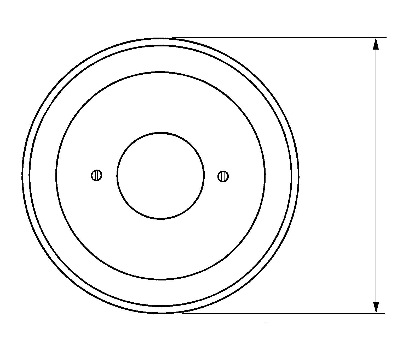 Round chrome escutcheon plate with concentric rings and two mounting holes, 7 inches in diameter.