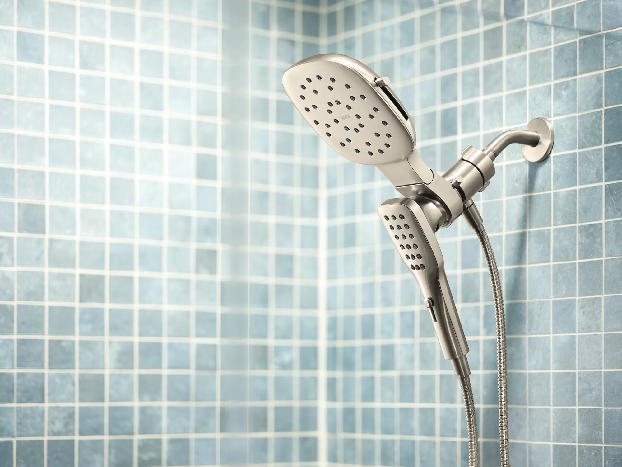 Moen Verso Infiniti Dial Square Rain Shower Head with Detachable Hand Shower Combo 7 Inch Spray Head in Brushed Nickel - 220C5BN