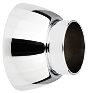 Chrome escutcheon with white trim ring and black rubber sleeve for wall-mounted faucet installation.