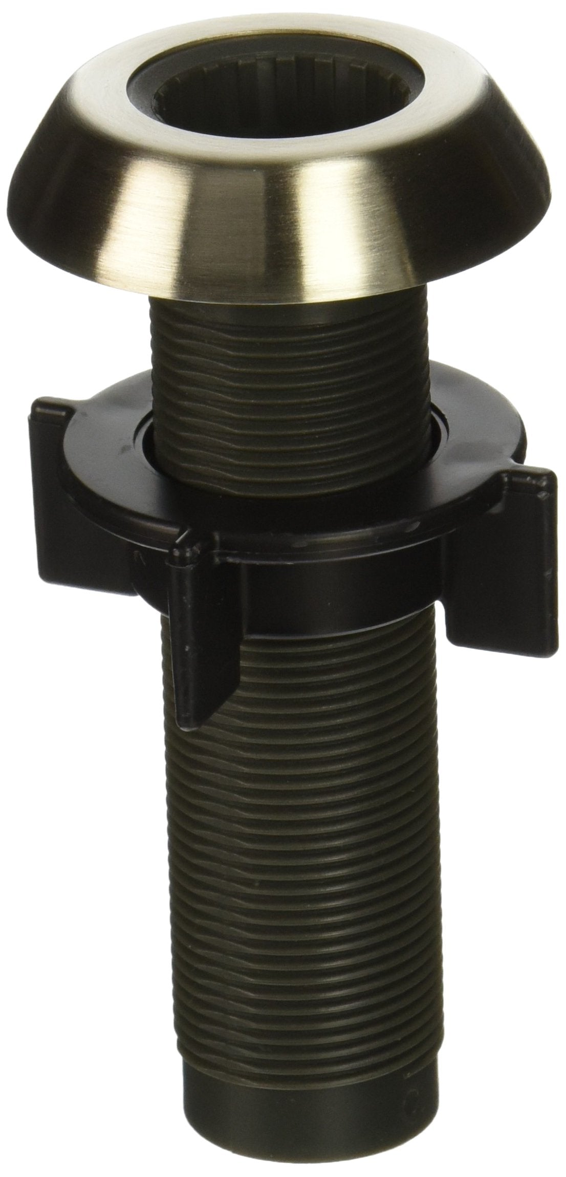 Stainless steel spray support assembly with black ribbed plastic tube and mounting collar.