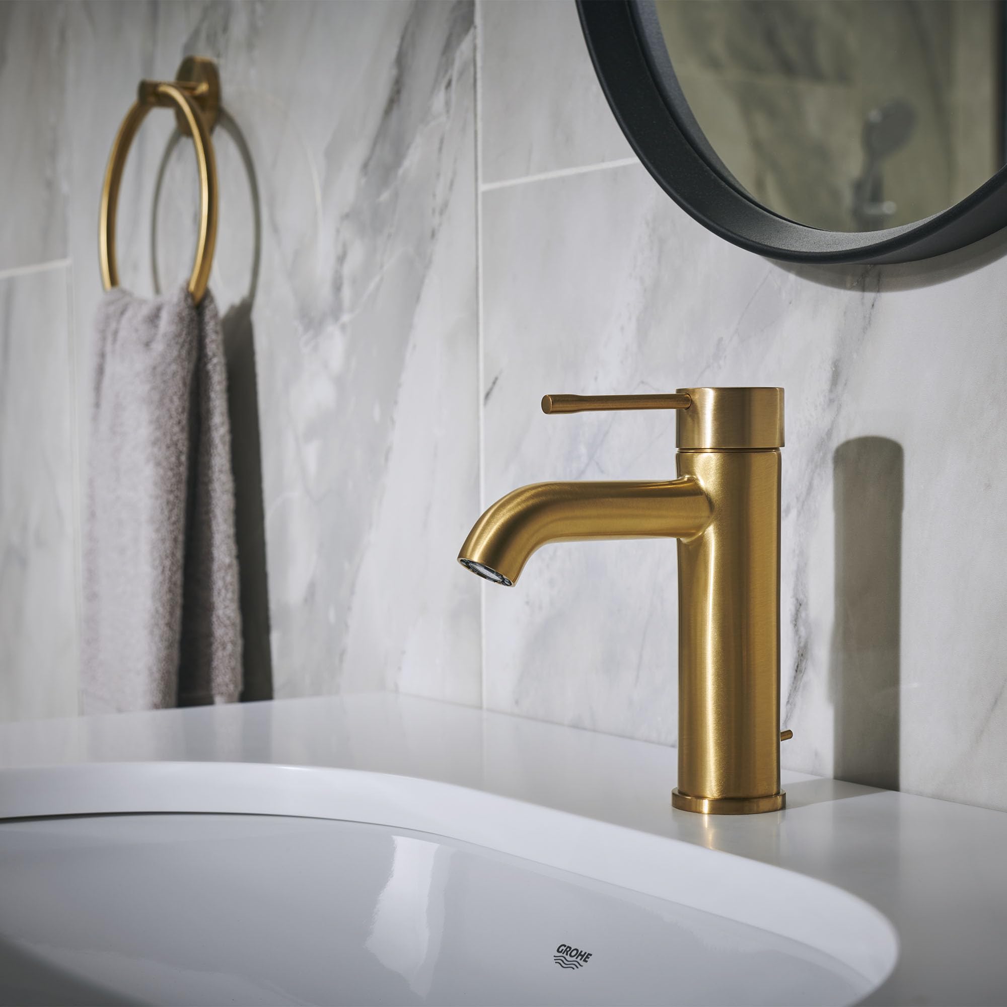 Grohe Essence 23592GNA Single Hole Single-Handle S-Size Bathroom Faucet 1.2 GPM in Grohe Brushed Cool Sunrise
