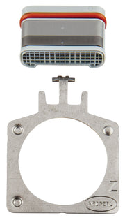 Grohe flow control repair parts consisting of white aerator with red and gray bands and metal mounting bracket.