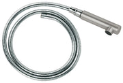 Supersteel extractable shower head with coiled hose and threaded connections.