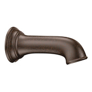 Oil rubbed bronze curved faucet spout with decorative collar and angled outlet.