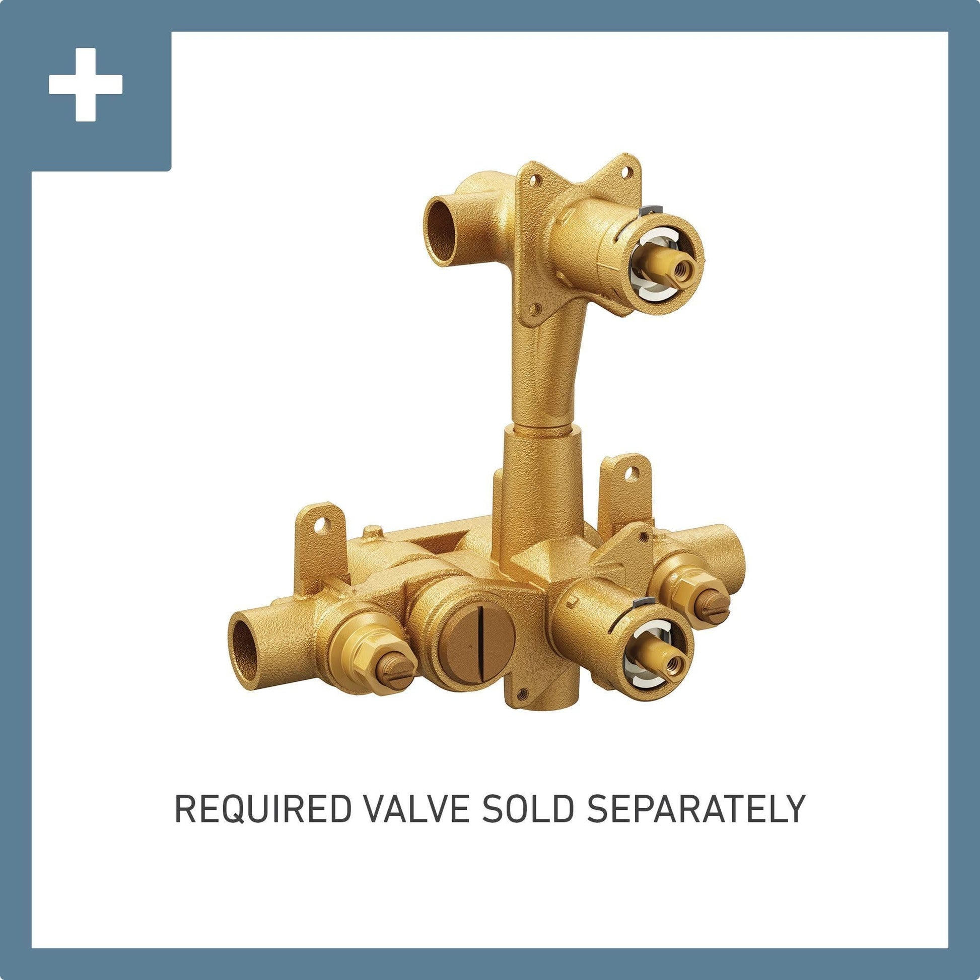Brass diverter transfer valve trim kit with multiple outlet ports and mounting flanges for in-wall installation.