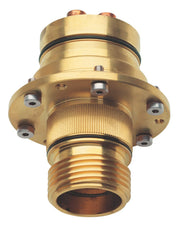 Grohe brass thermo element cartridge with male threads, multiple mounting ports, and black sealing ring.