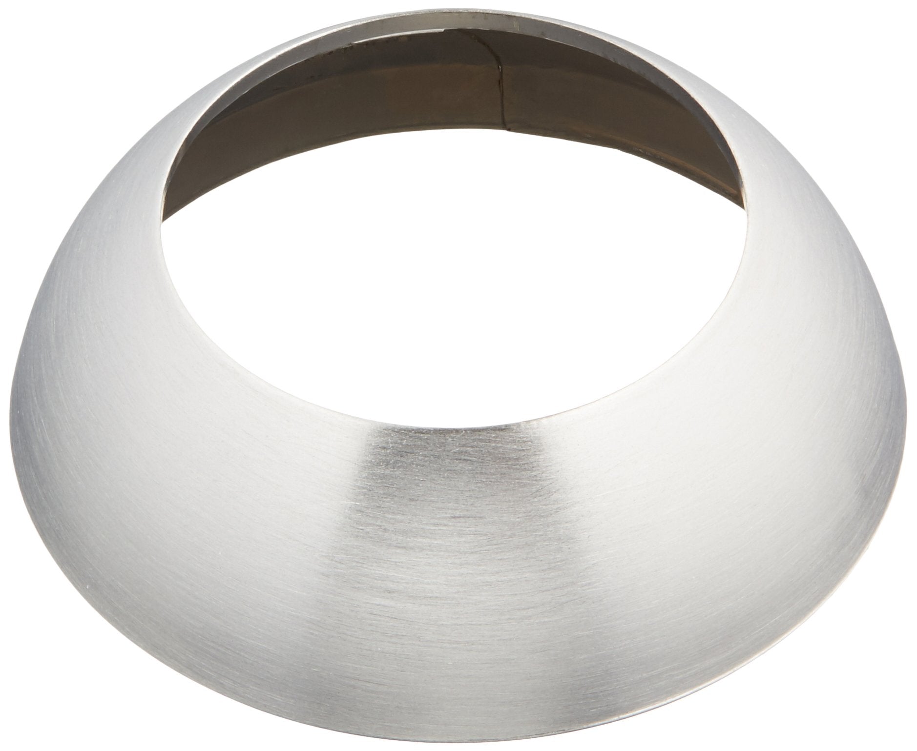 Stainless steel bonnet cap with brushed finish and oval opening for single-handle bathroom faucet.