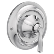Chrome single-handle shower valve trim kit with oval escutcheon plate and lever handle.