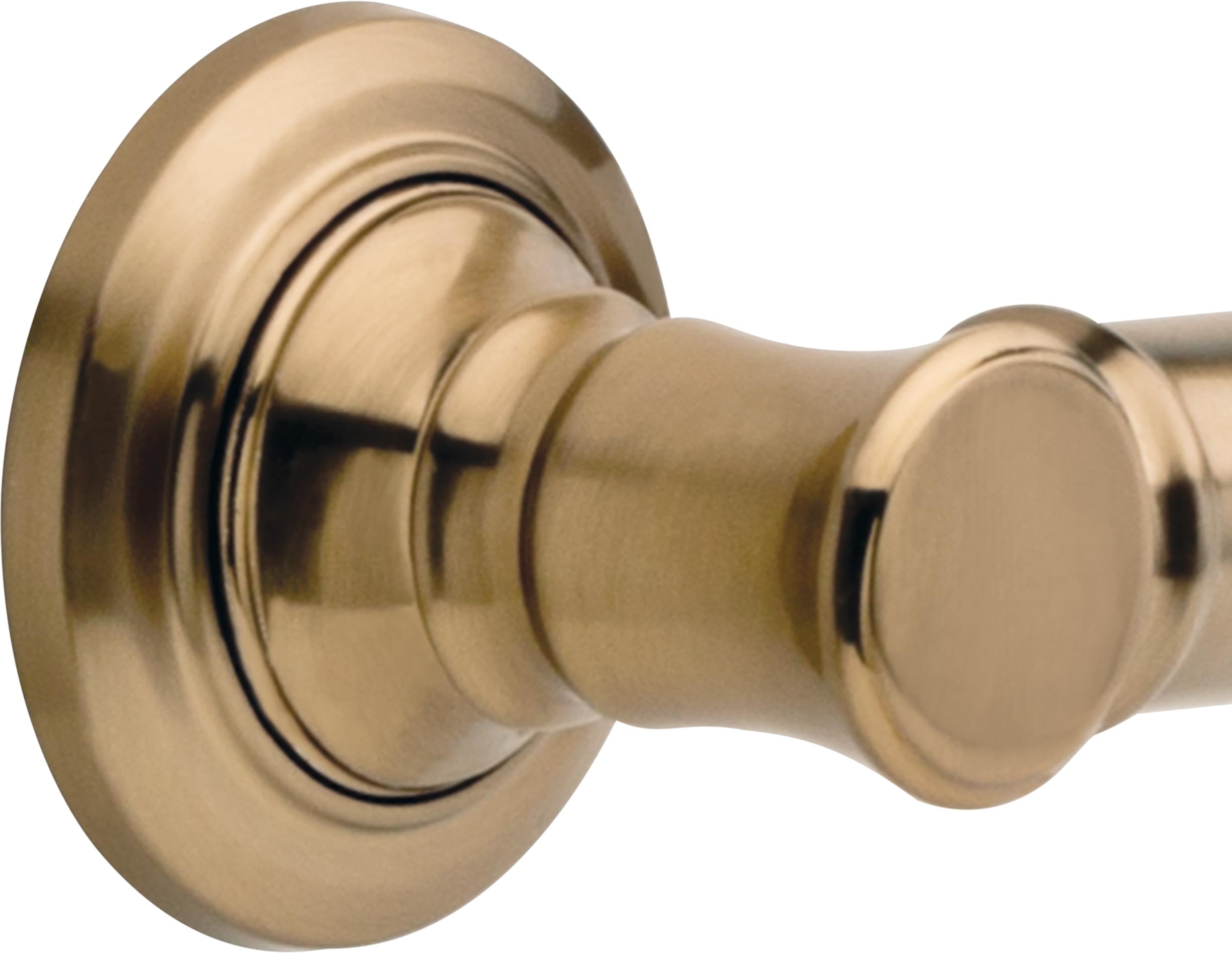 Champagne bronze curved grab bar with circular wall mount and rounded end cap.