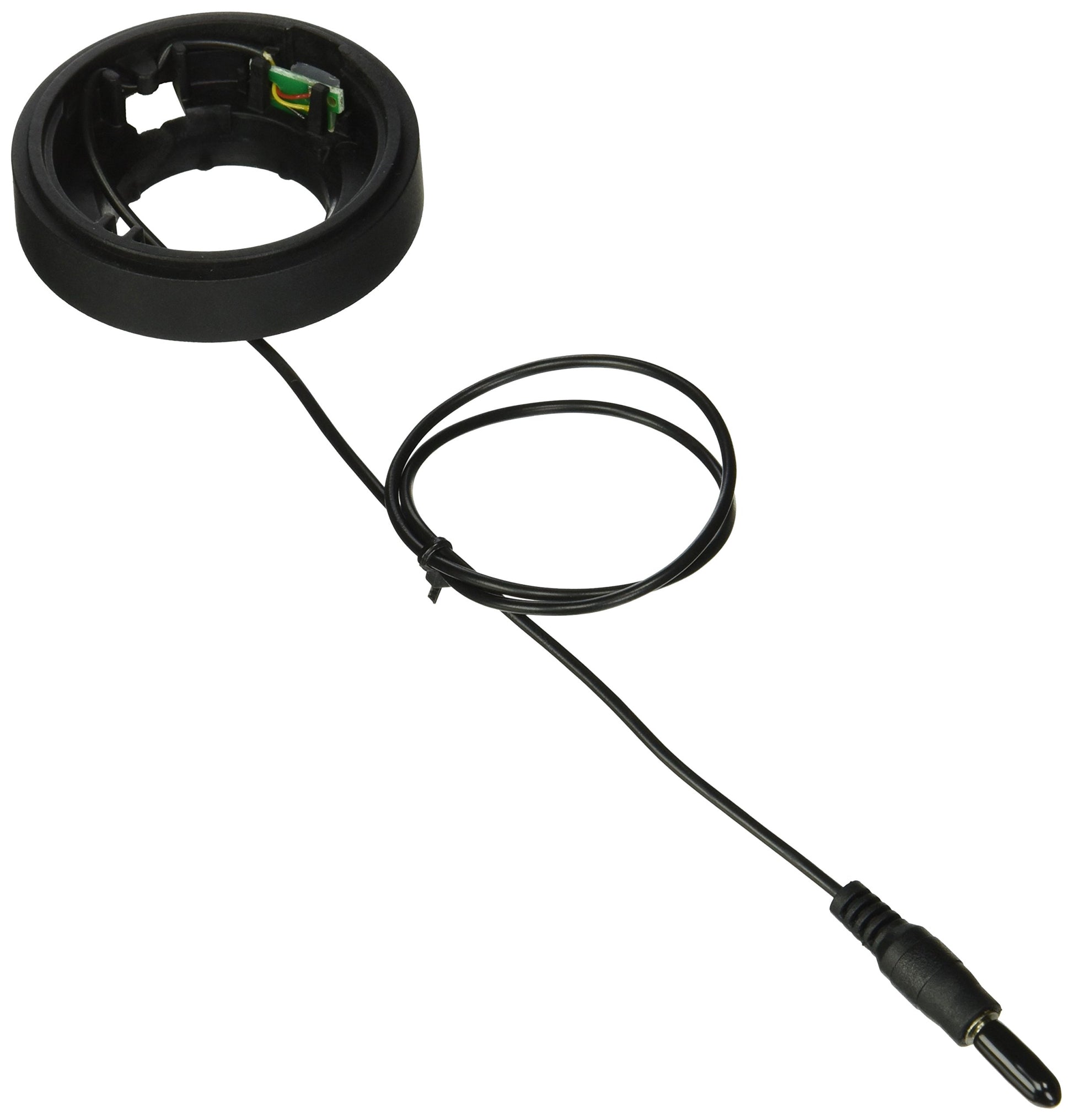 Black circular touch base assembly with internal circuitry and attached power cord with connector.