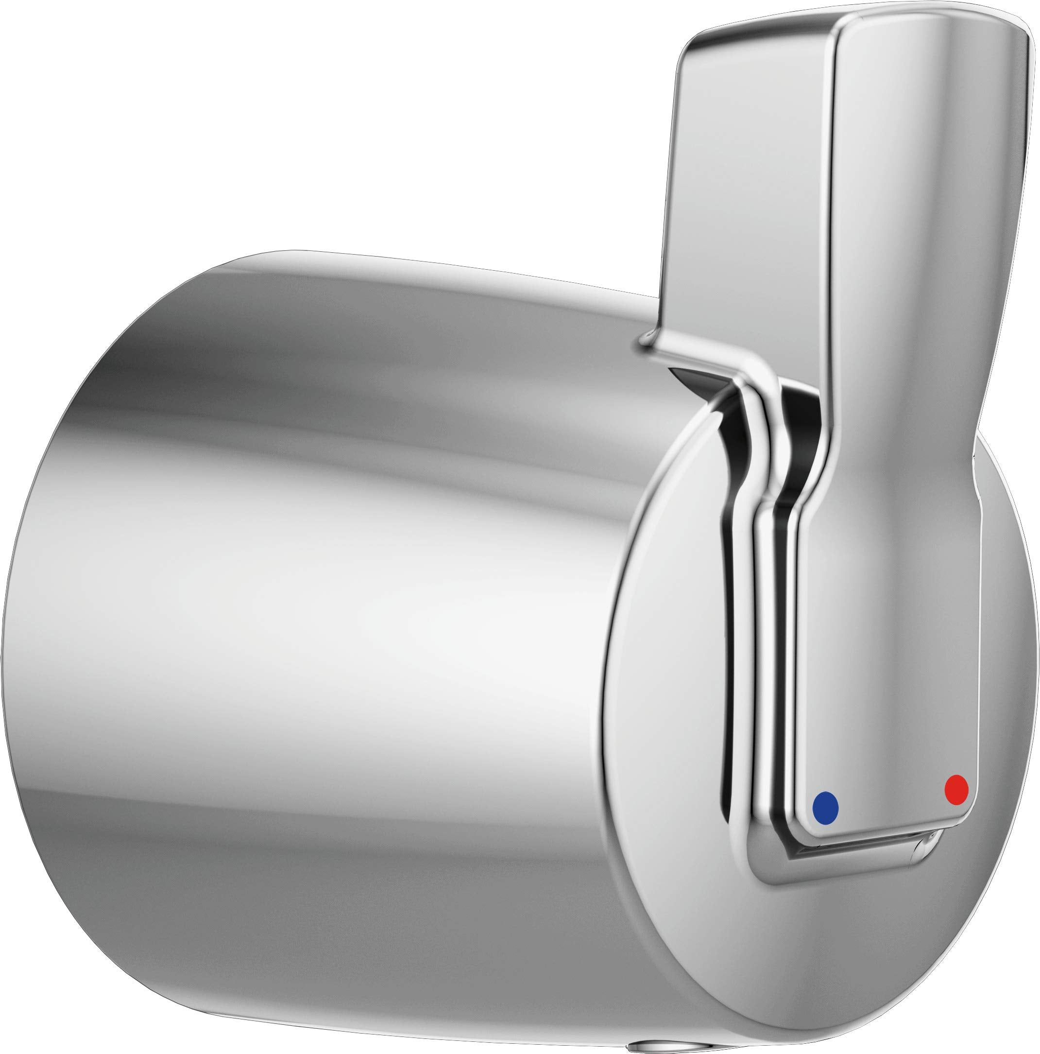 Chrome finish integrated diverter lever with blue and red indicator dots for water temperature control.