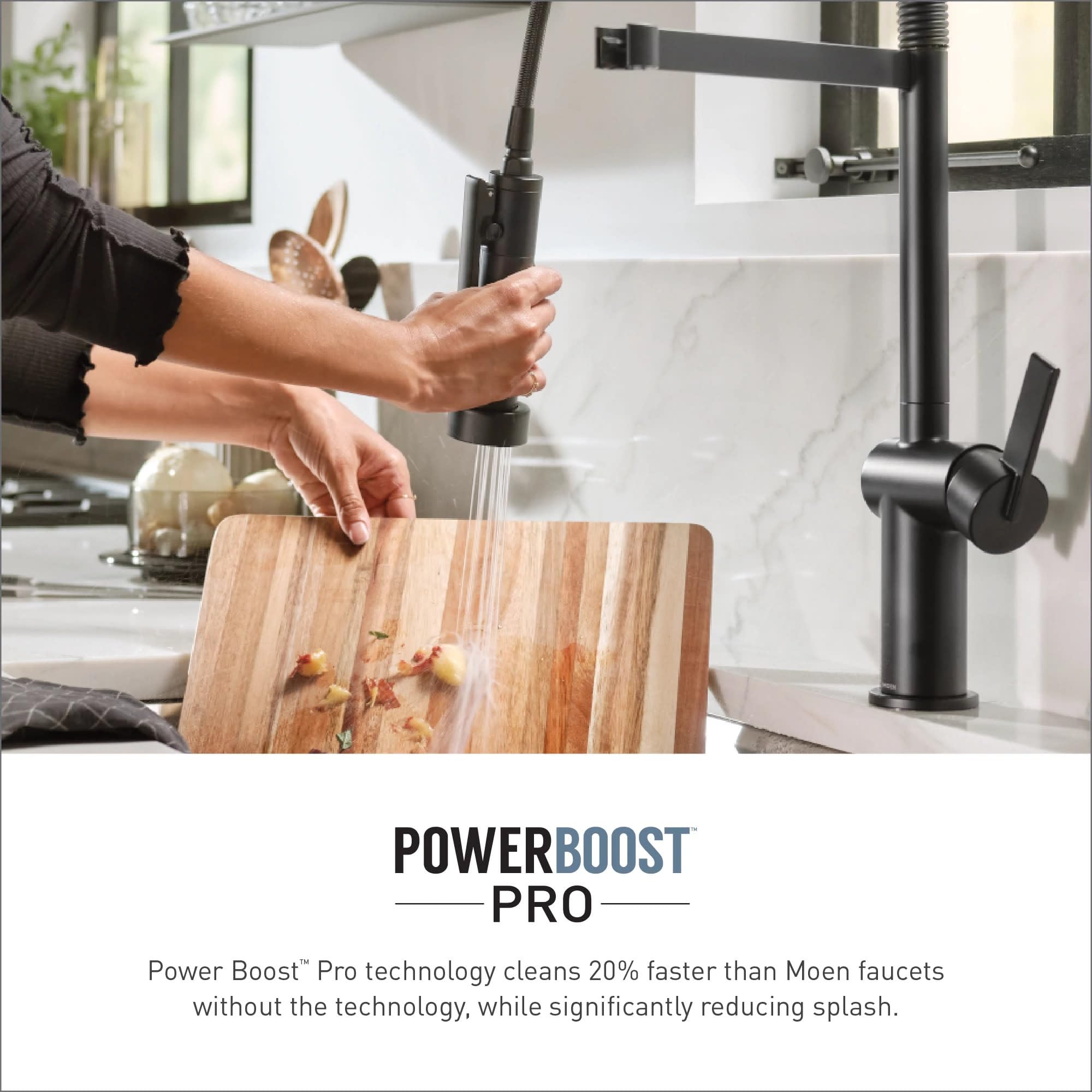 Moen CIA Pre Rinse Spring Kitchen Faucet with PowerBoost Pro in Matte Black - 7822BL
