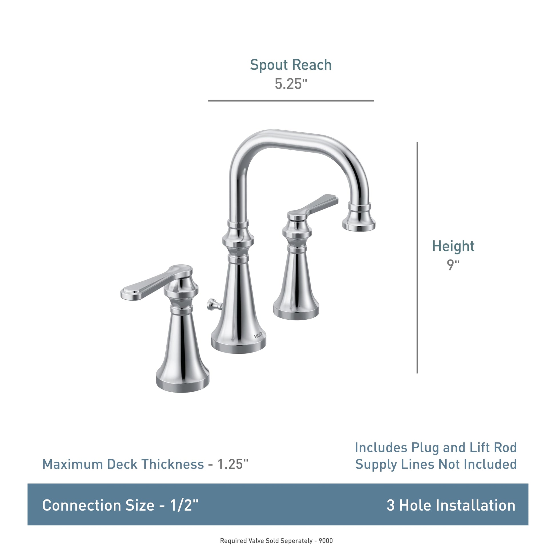 Moen Colinet matte black two-handle widespread bathroom faucet with high arc spout and lever handles.